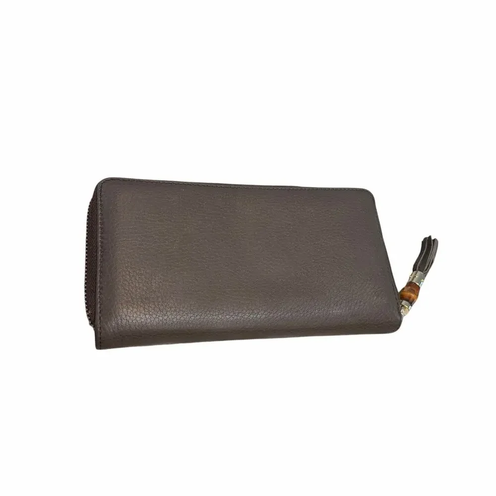Gucci Zip Around Pebbled Leather Bamboo Guccissima Wallet Gray AS IS - Picture 7 of 11